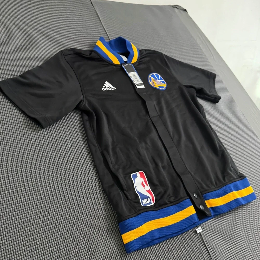 Adidas Warriors Short Sleeve Snap Warmup Jacket Black Mens Medium NWT